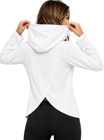 Remidoo Womens Split Open Back Hoodie Long Sleeve Hooded Workout Top Athletic Shirts in Kuwait