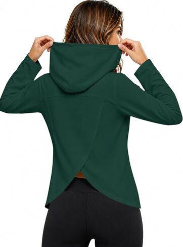 Remidoo Womens Split Open Back Hoodie Long Sleeve Hooded Workout Top Athletic Shirts in Kuwait