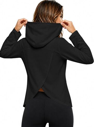 Remidoo Womens Split Open Back Hoodie Long Sleeve Hooded Workout Top Athletic Shirts in Kuwait