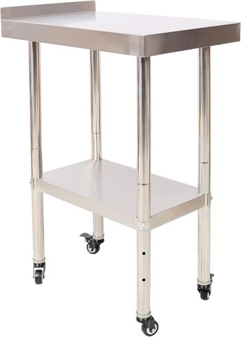 Commercial Stainless Steel Prep Table 24" x 15" - 440lb Capacity Heavy Duty Worktable with Backsplash, Adjustable Shelf & 4 Locking Casters for Restaurant Kitchen, Bakery, Food Prep Station in Kuwait