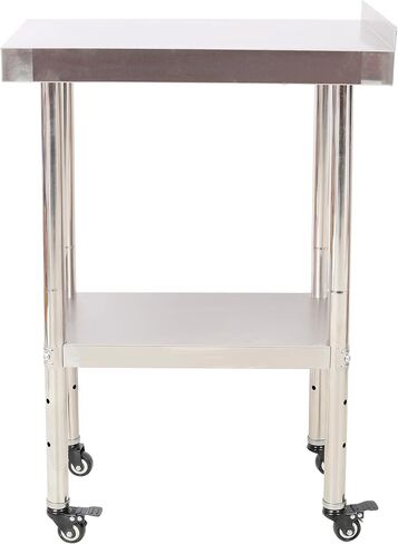 Commercial Stainless Steel Prep Table 24" x 15" - 440lb Capacity Heavy Duty Worktable with Backsplash, Adjustable Shelf & 4 Locking Casters for Restaurant Kitchen, Bakery, Food Prep Station in Kuwait
