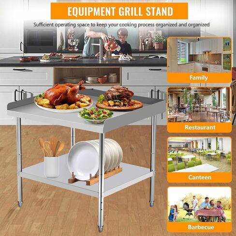 36"x28"x30" Stainless Steel Grill Stand Table, NSF Certified, 400 lbs Capacity, Adjustable Legs, 3-Sided 2" Edge Baffle for Kitchen, Restaurant, Hotel in Kuwait