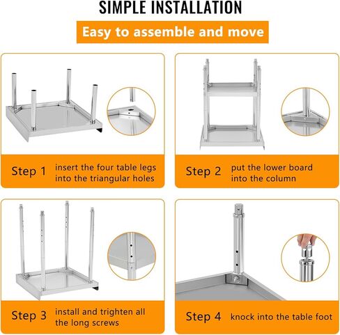 36"x28"x30" Stainless Steel Grill Stand Table, NSF Certified, 400 lbs Capacity, Adjustable Legs, 3-Sided 2" Edge Baffle for Kitchen, Restaurant, Hotel in Kuwait