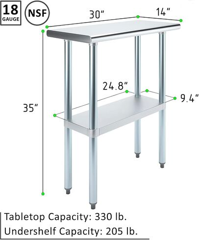 KPS Commercial Stainless Steel Food Prep Work Table – 14" x 30" | NSF Certified | Heavy-Duty Utility Table for Kitchen, Restaurant, Garage, Laundry in Kuwait