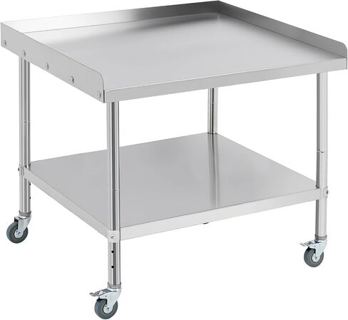 36"x30"x30" Stainless Steel Grill Stand Table, NSF Certified, 3-Sided 2" Backsplash, Adjustable Legs & Wheels, 660 lbs Capacity, Equipment Stand for Restaurant, Hotel, Home Kitchen in Kuwait