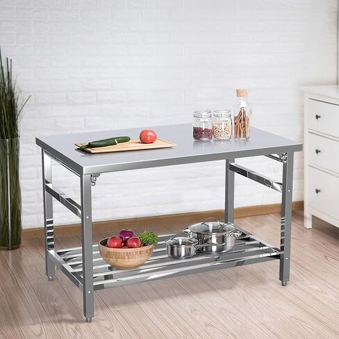 TrailBlaze Stainless Steel Work Table, 24'' x 60'' Folding Table for Kitchen, NSF Commercial Heavy Duty Stainless Steel Prep Table with Adjustable Undershelf, for Kitchen, Restaurant, Home in Kuwait