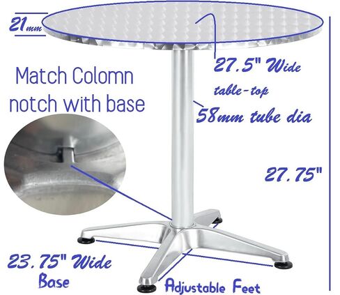 BTEXPERT Indoor Outdoor 27.5" Round Restaurant Table for Patio Stainless Steel Silver Aluminum Dining Furniture with Base in Kuwait