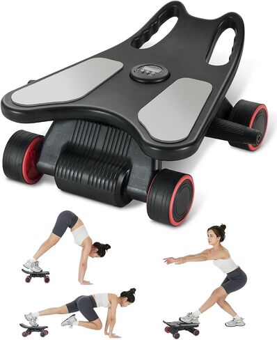 Ab Roller Wheel, Ab Roller, Upgraded Automatic Rebound Ab Roller with Elbow Support, Knee Mat & Timer, 4 Wheels Ab Workout Equipment for Core Strength Training, Silent Ab Wheel for Beginners Men Women Home Gym Fitness in Kuwait