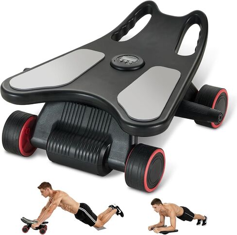 Ab Roller Wheel, Ab Roller, Upgraded Automatic Rebound Ab Roller with Elbow Support, Knee Mat & Timer, 4 Wheels Ab Workout Equipment for Core Strength Training, Silent Ab Wheel for Beginners Men Women Home Gym Fitness in Kuwait