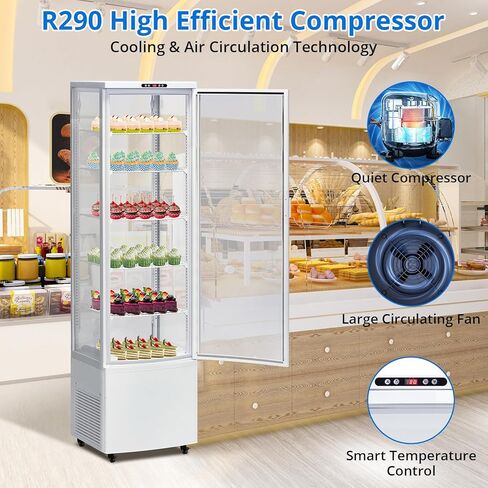 10.9 Cu.ft Commercial Display Refrigerator Case, Refrigerator Pastry Display Case with Adjustable Shelves, LED Lighting & Auto Defrost, Double-Layered Glass, for Bakery, Cafe, Restaurant in Kuwait