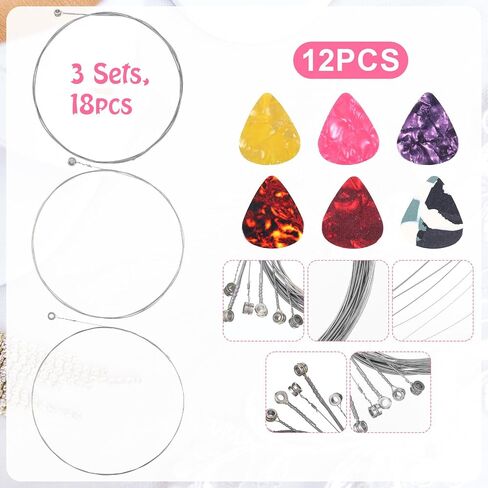 18 PCS Electric Guitar String, 3 Full Sets and 12 Picks with Stainless Steel Core Guitar Electric 6 String Set Including E-1st B-2nd G-3rd D-4th A-5th E-6th in Kuwait