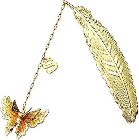 Brbam Metal Feather Lockmark فريدة من نوعها الأولية والفراشة المرجعية هدية حلوة لعشاق الكتب (الذهب-J) in Kuwait