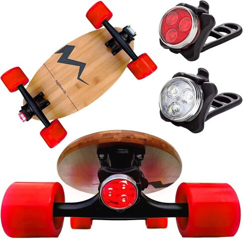 Eggboards Mini Longboard مع ملحقات مصابيح LED - لوح طويل صغير من الخيزران مزود بإضاءة LED أمامية وخلفية. رائعة للبالغين والأطفال للتزلج في أي مكان وفي أي مكان in Kuwait