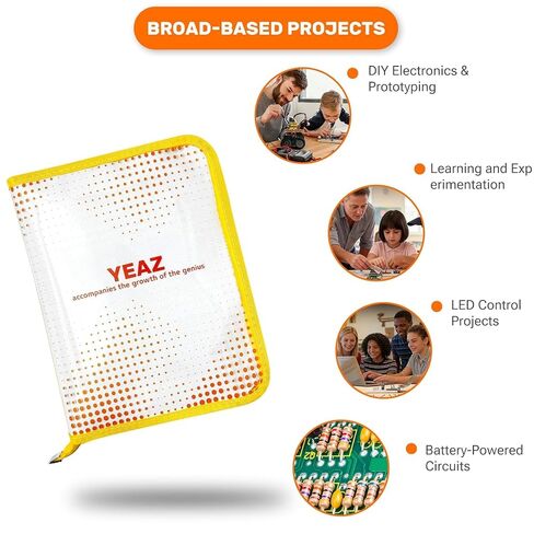 مجموعة مقاومات YEAZ 1000 قطعة، مجموعة متنوعة من المقاومات 1/4 وات 25 قيمة | منظم ألبوم بسحاب للتخزين الأنيق، جيوب شفافة لفرز المكونات بسرعة، نطاق من 1 أوم إلى 1 متر أوم، تسامح 5% in Kuwait