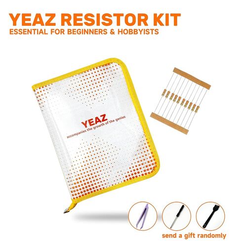 مجموعة مقاومات YEAZ 1000 قطعة، مجموعة متنوعة من المقاومات 1/4 وات 25 قيمة | منظم ألبوم بسحاب للتخزين الأنيق، جيوب شفافة لفرز المكونات بسرعة، نطاق من 1 أوم إلى 1 متر أوم، تسامح 5% in Kuwait