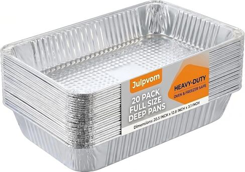 20 Pack Full Size Aluminum Foil Pans, 20.5"x12.8" Deep | Disposable large food containers, steam table trays for catering, roasting, bbq, chafing pans in Kuwait