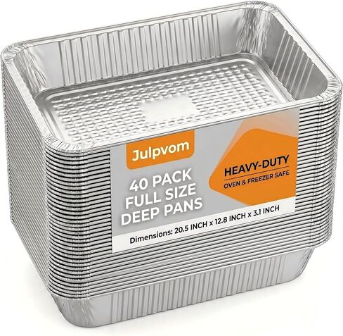 20 Pack Full Size Aluminum Foil Pans, 20.5"x12.8" Deep | Disposable large food containers, steam table trays for catering, roasting, bbq, chafing pans in Kuwait