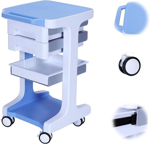 Generic 3 Tier 4 Wheels Mobile Storage Carts with 2 Drawers Dental Oral Scanner Cart Max 110LBS Load for Hospital Clinic Beauty Salon SPA Office in Kuwait