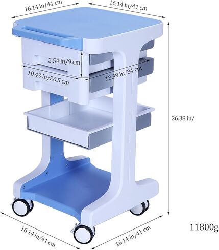 Generic 3 Tier 4 Wheels Mobile Storage Carts with 2 Drawers Dental Oral Scanner Cart Max 110LBS Load for Hospital Clinic Beauty Salon SPA Office in Kuwait