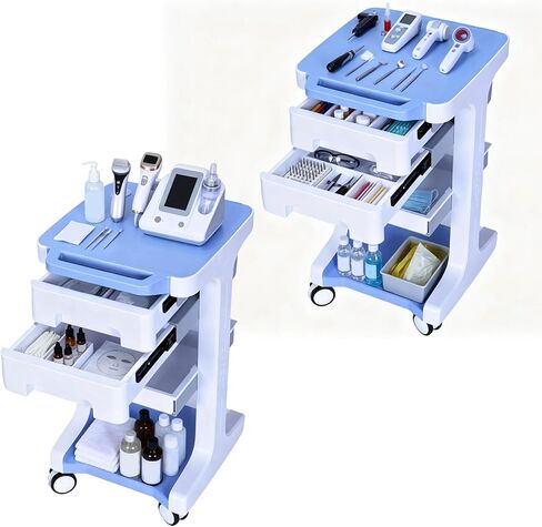 Generic 3 Tier 4 Wheels Mobile Storage Carts with 2 Drawers Dental Oral Scanner Cart Max 110LBS Load for Hospital Clinic Beauty Salon SPA Office in Kuwait