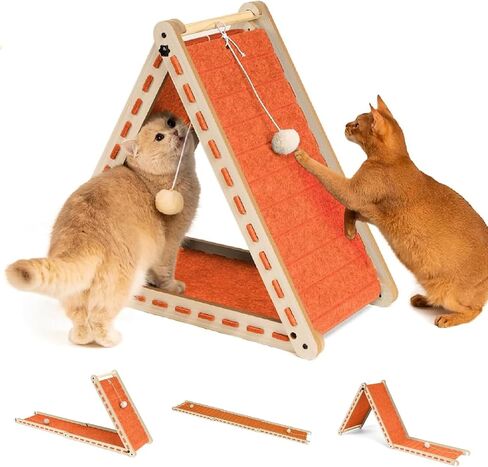 Cat Scratcher with Ball Toy Foldable Cat Scratch Pad Felt Triangle Scratchers for Indoor Cats Large Cat Scratching Board Mat Cats Scratch Furniture Protector Kitten Toys Grey in Kuwait