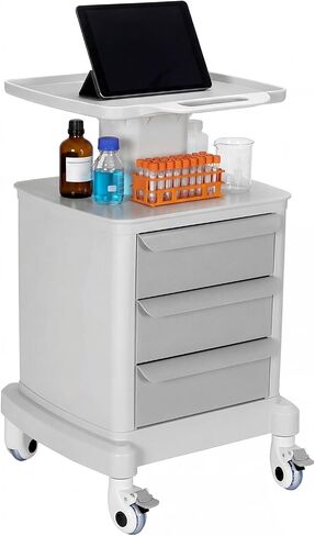 عربة ترولي طبية Generic مع 3 أدراج و4 عجلات و1 صينية علوية لعربة أدوات طب الأسنان سعة 66 رطلاً لعيادة المستشفى والصالونات والمنتجعات وغرفة النوم in Kuwait