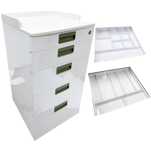 4 Drawers Mobile Storage Cabinet with 2 Partition Pallets | Stainless Steel Construction, Dental Assistant's Mobile Cabinet, Silent Self-Closing Slides, Dental Organization Trolley in Kuwait