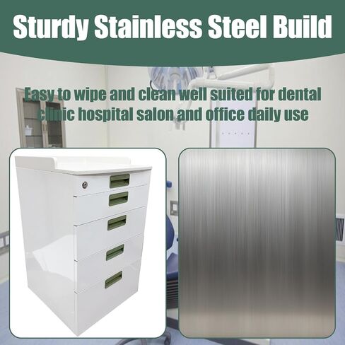 4 Drawers Mobile Storage Cabinet with 2 Partition Pallets | Stainless Steel Construction, Dental Assistant's Mobile Cabinet, Silent Self-Closing Slides, Dental Organization Trolley in Kuwait