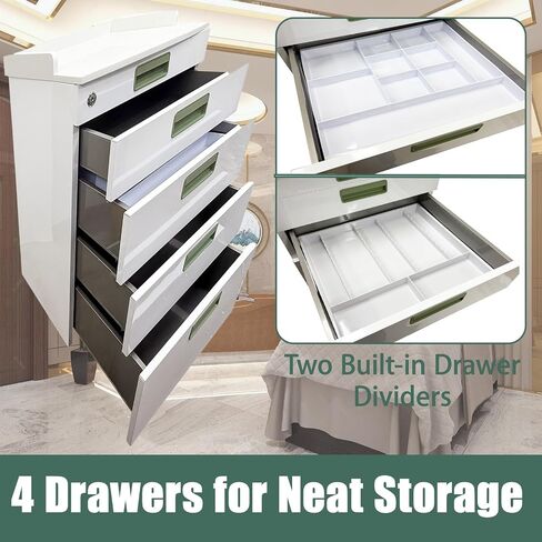 4 Drawers Mobile Storage Cabinet with 2 Partition Pallets | Stainless Steel Construction, Dental Assistant's Mobile Cabinet, Silent Self-Closing Slides, Dental Organization Trolley in Kuwait
