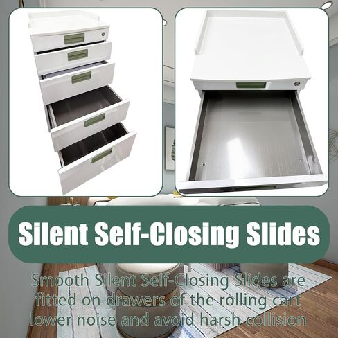 4 Drawers Mobile Storage Cabinet with 2 Partition Pallets | Stainless Steel Construction, Dental Assistant's Mobile Cabinet, Silent Self-Closing Slides, Dental Organization Trolley in Kuwait