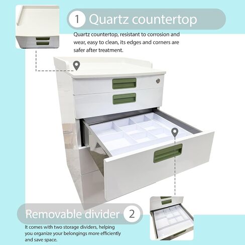 Mobile Dental Storage Cabinet with Lockable Wheels, 4-Drawer Stainless Steel Laminate Cart for Clinics Hospitals Labs, Portable Utility Trolley (White & Green) in Kuwait