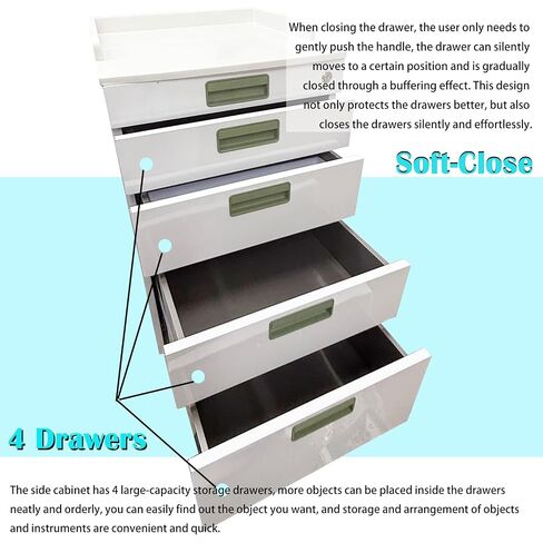 Mobile Dental Storage Cabinet with Lockable Wheels, 4-Drawer Stainless Steel Laminate Cart for Clinics Hospitals Labs, Portable Utility Trolley (White & Green) in Kuwait