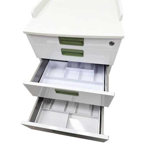 Mobile Dental Storage Cabinet with Lockable Wheels, 4-Drawer Stainless Steel Laminate Cart for Clinics Hospitals Labs, Portable Utility Trolley (White & Green) in Kuwait
