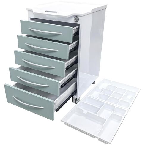 Mobile Dental Storage Cabinet with Silent Lockable Wheels, 5-Drawer Stainless Steel Laminate Cart for Clinics Hospitals Labs, Portable Utility Trolley (White & Green) in Kuwait