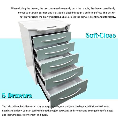 Mobile Dental Storage Cabinet with Silent Lockable Wheels, 5-Drawer Stainless Steel Laminate Cart for Clinics Hospitals Labs, Portable Utility Trolley (White & Green) in Kuwait