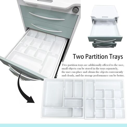 Mobile Dental Storage Cabinet with Silent Lockable Wheels, 5-Drawer Stainless Steel Laminate Cart for Clinics Hospitals Labs, Portable Utility Trolley (White & Green) in Kuwait