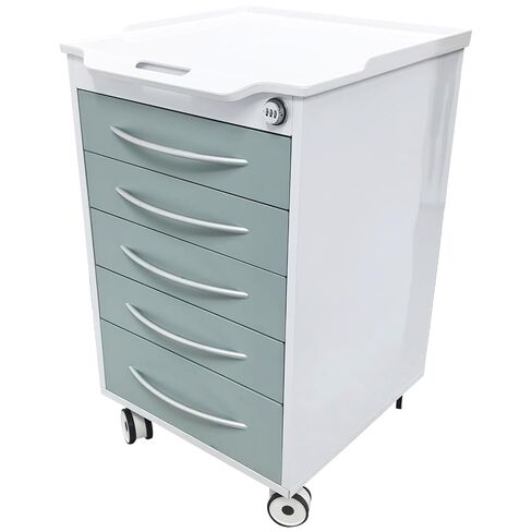 Mobile Dental Storage Cabinet with Silent Lockable Wheels, 5-Drawer Stainless Steel Laminate Cart for Clinics Hospitals Labs, Portable Utility Trolley (White & Green) in Kuwait