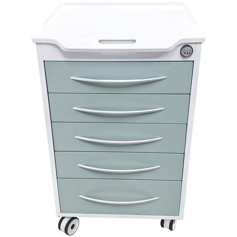 Mobile Dental Storage Cabinet with Silent Lockable Wheels, 5-Drawer Stainless Steel Laminate Cart for Clinics Hospitals Labs, Portable Utility Trolley (White & Green) in Kuwait