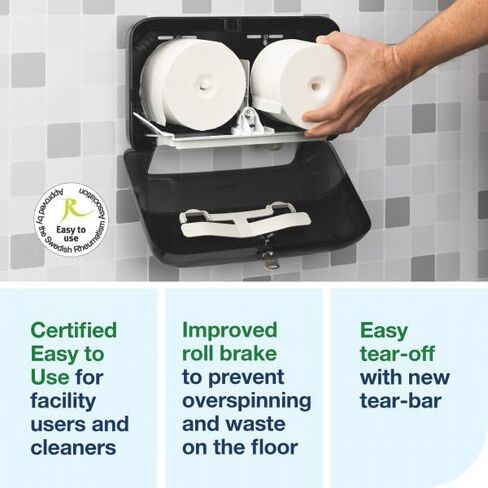 Tork OptiServe 558068 Double Roll Dispenser for Sleeveless Toilet Paper Black T7, Horizontal Toilet Roll Dispenser, Elevation Design in Kuwait