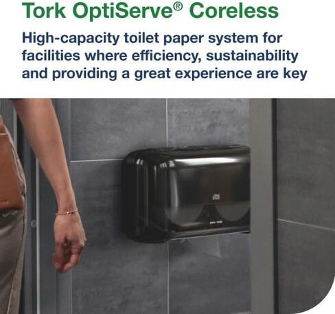 Tork OptiServe 558068 Double Roll Dispenser for Sleeveless Toilet Paper Black T7, Horizontal Toilet Roll Dispenser, Elevation Design in Kuwait