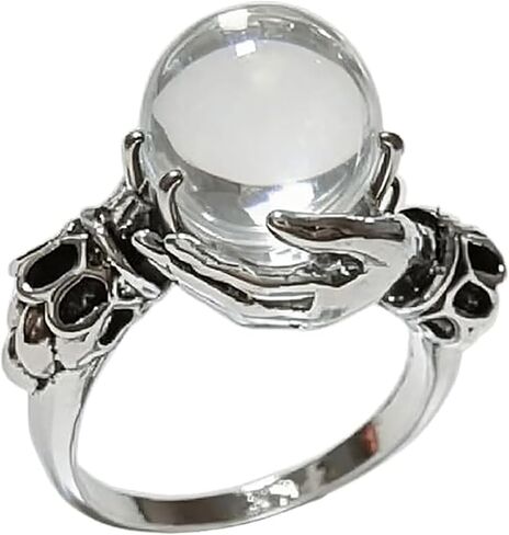 Gothic Crystal Ball Hand Ring, Vintage Skull Hand Crystal Ball Ring, Adjustable Punk Gothic Rings for Cosplay Party, Unique Gift for Women and Men in Kuwait