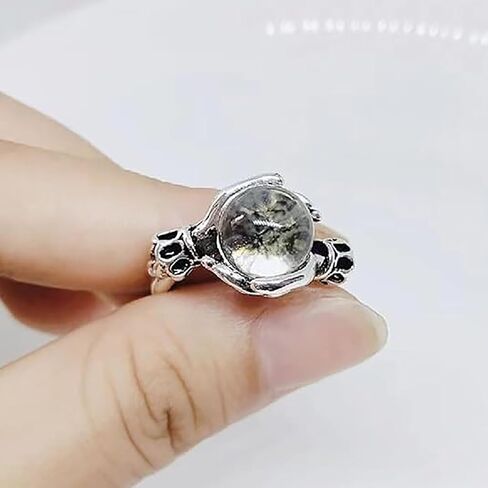 Gothic Crystal Ball Hand Ring, Vintage Skull Hand Crystal Ball Ring, Adjustable Punk Gothic Rings for Cosplay Party, Unique Gift for Women and Men in Kuwait