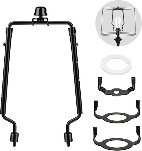 Adjustable Lamp Harp, 7-10 Inch Lampshade Holder Bracket, Metal Lampshade Frame, Fit both Standard Lamp Rod and E26 E27 Light Base UNO Fitter Adapter Converter Finial Set (Black) in Kuwait
