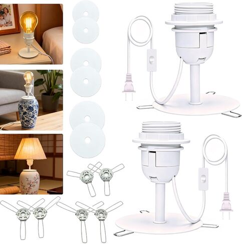 Metal Table Lamp Fitting, Lamp Kit for Turn Ceramic Vase into Lamp, DIY Bottle Lamp Kit, E27 Bulb Holder, 240cm Lamp Cable with Switch and Plug, Lamp Making Kit, 3 Sizes of Base, No Vase, No Bulb in Kuwait