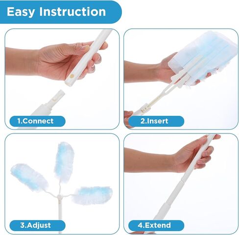 Dimeho 60 Count Duster Refills, Disposable Cleaning Duster Kit Heavy Duty Microfibre Dusters with Extendable Handle Starter Multi-Surface Dusters for Cleaning Home Furniture Blinds Ceiling Fan in Saudi Arabia