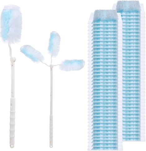 Dimeho 60 Count Duster Refills, Disposable Cleaning Duster Kit Heavy Duty Microfibre Dusters with Extendable Handle Starter Multi-Surface Dusters for Cleaning Home Furniture Blinds Ceiling Fan in Saudi Arabia