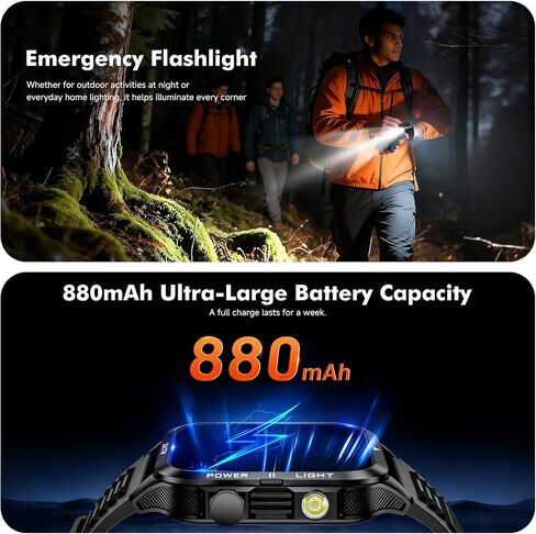 ساعة ALLENERGY الذكية للرجال (الرد/إجراء مكالمة) 1.96 بوصة ساعات ذكية مقاومة للماء مع مصباح يدوي أكثر من 30 يومًا وعمر بطارية طويل جدًا 24/7 لتتبع اللياقة البدنية لأكثر من 100 رياضة - هدية للأصدقاء والعائلة in Kuwait