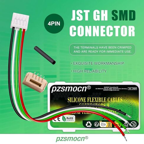 10 Sets/40 Pcs Mini Micro JST-GH-SMD-VHR 1.25mm 4-Pin 30AWG Silicone Cable Adapter Kit, Female Connector with Pre-Crimped Wire 20cm and IC Male Plug，for Robots Lighting LED Strip RC Hobby DIY in Kuwait