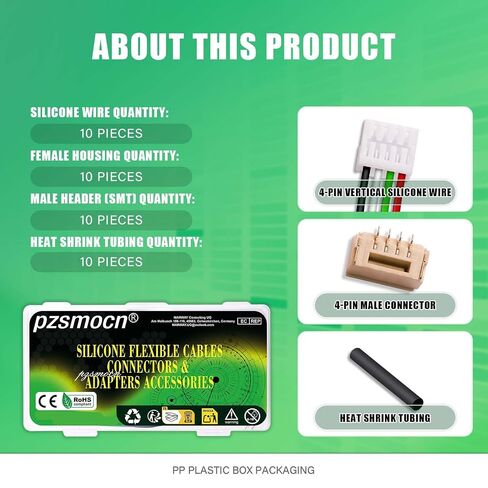 10 Sets/40 Pcs Mini Micro JST-GH-SMD-VHR 1.25mm 4-Pin 30AWG Silicone Cable Adapter Kit, Female Connector with Pre-Crimped Wire 20cm and IC Male Plug，for Robots Lighting LED Strip RC Hobby DIY in Kuwait