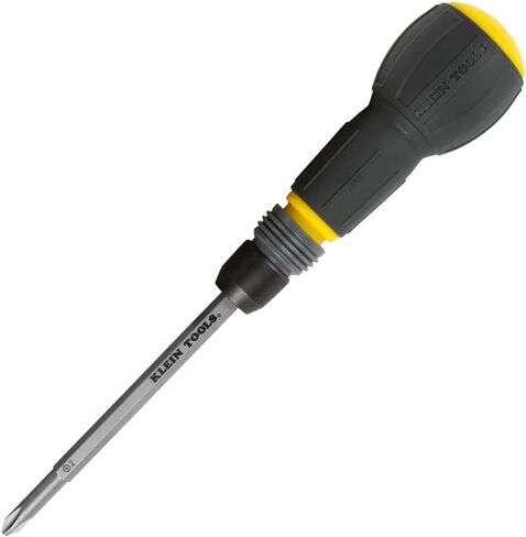 Klein Tools 32960ARCHT Ratcheting Fastbit Tru-Grip Screwdriver, Ratcheting Ball-Style Handle with Quick-Release Collar, #2 Phillips and 6 mm Slotted Double-Ended Bit, 1/4-Inch Bit Compatible in Kuwait